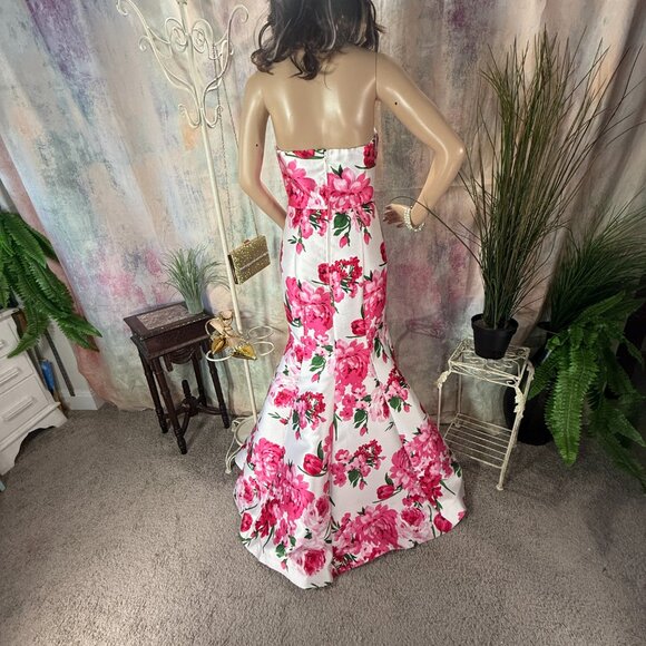 📌B. Smart Strapless  Mermaid Fitted Bodice Floral Evening -  Prom - Formal Gown - Picture 7 of 16